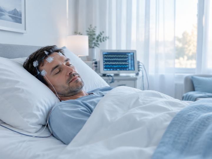 Patient sleeping during a sleep study